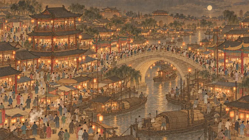 北宋汴京州桥夜市场景示意
